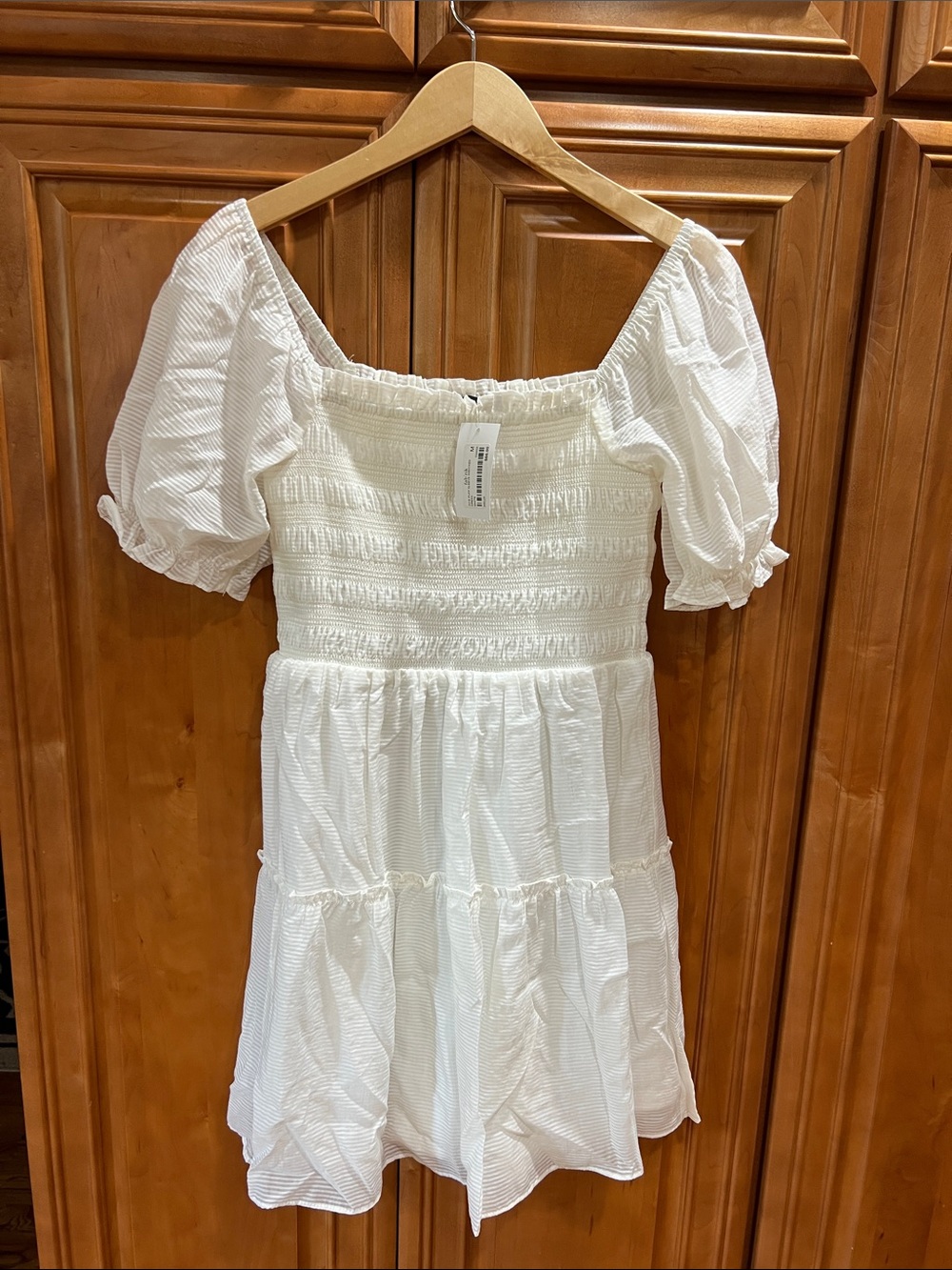 NEW with tags White Smocked Puff Sleeve Mini Dress - Picture 1 of 9